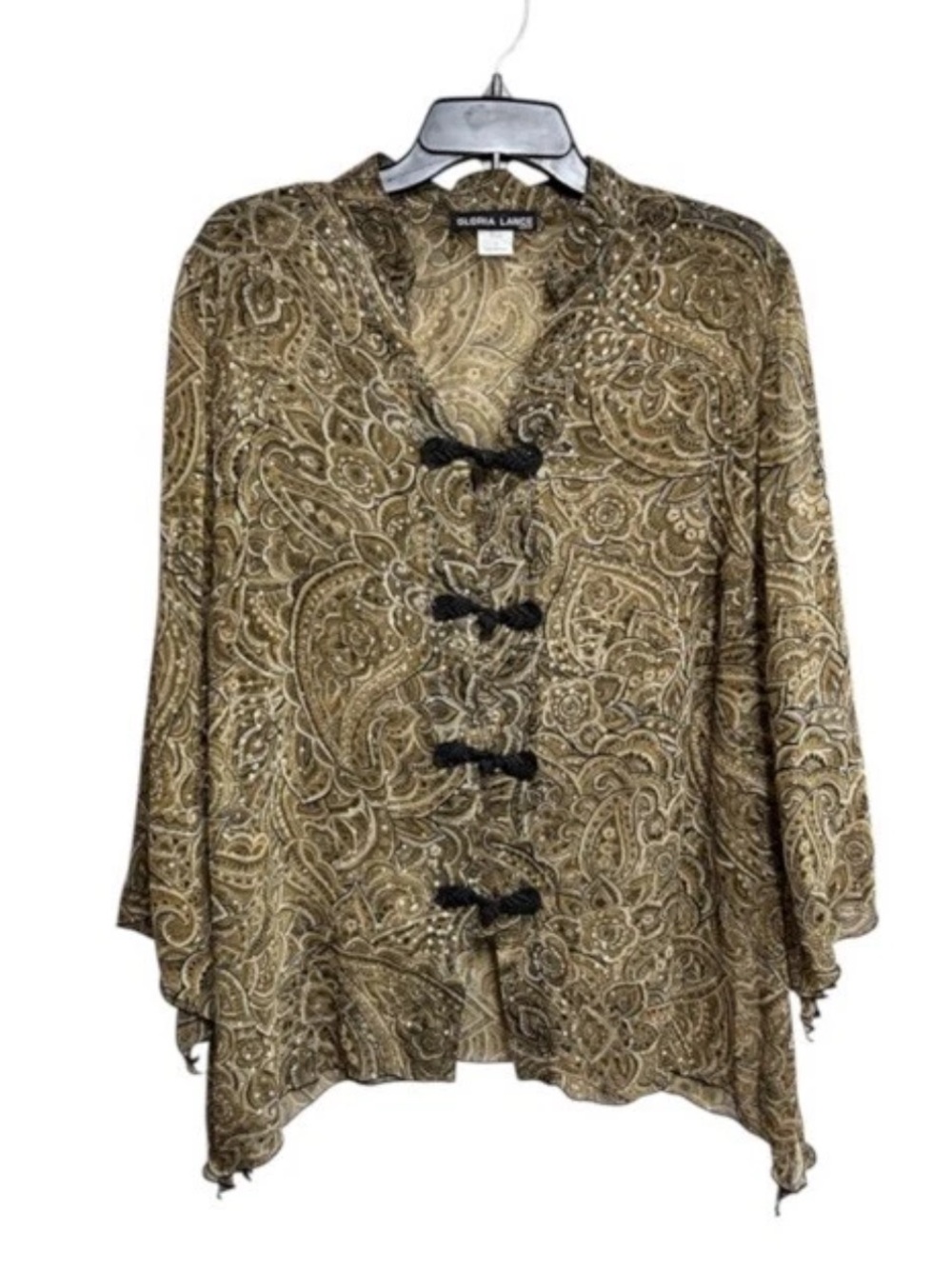 Gloria Lance Tunic Women’s Size 1X Black Gold Paisley Asian Inspired Lagenlook